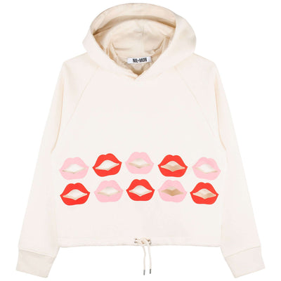 Crop Hoodie "Lovely Lips" - creme