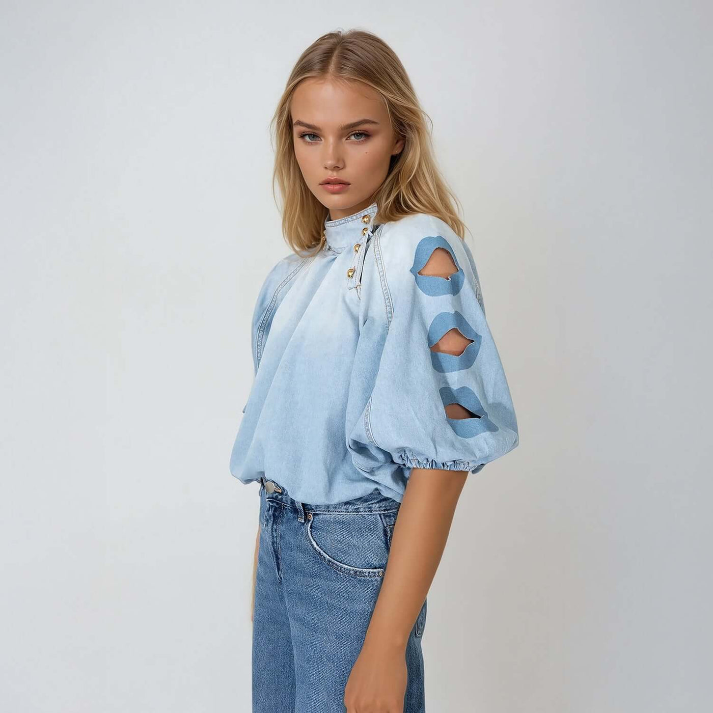 Blouse "Denim Lips Cut-Out"