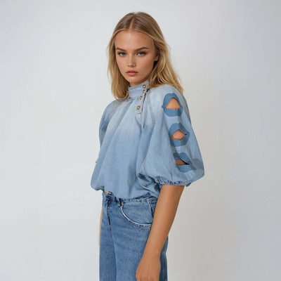 Blouse "Denim Lips Cut-Out"