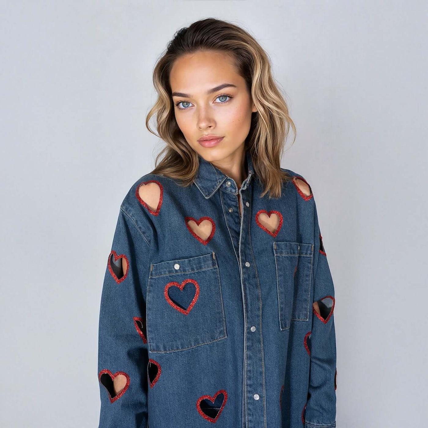Denim Shirt "Flying Hearts Cut-Out"