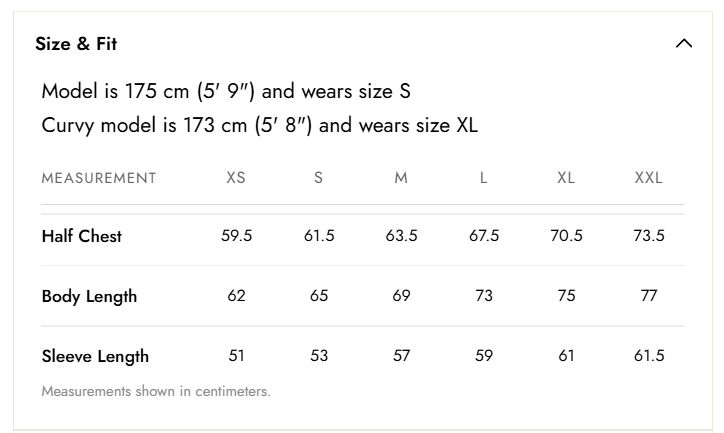 NIL+MON size and fit indicator on product page
