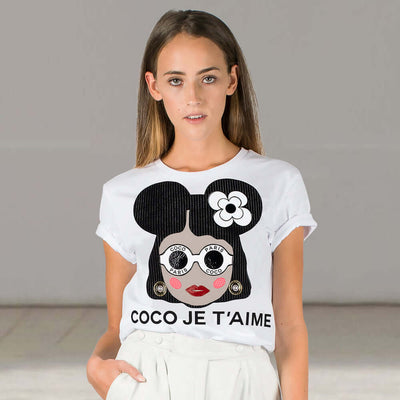 T-Shirt "Coco Je" - white (Model)