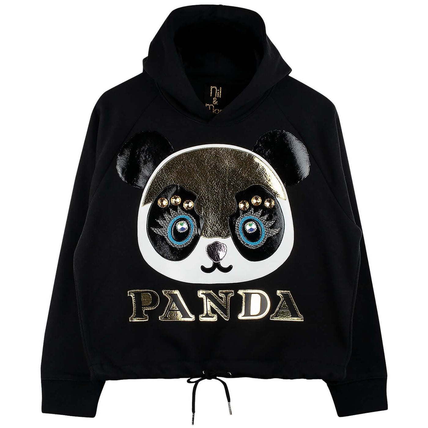 Crop Hoodie "Panda" - black
