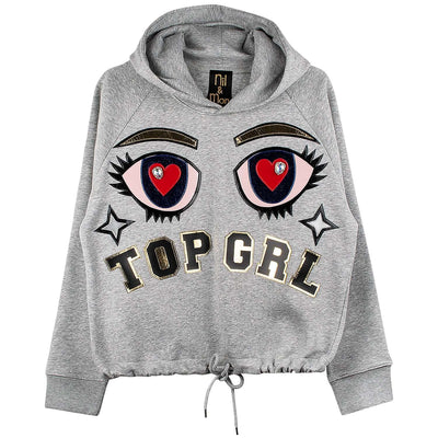 Crop Hoodie "Top GRL" - heather grey