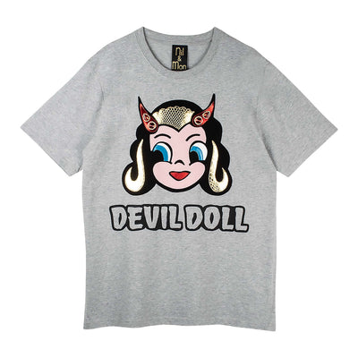 Oversize Tee "Devil Doll" - grey melange