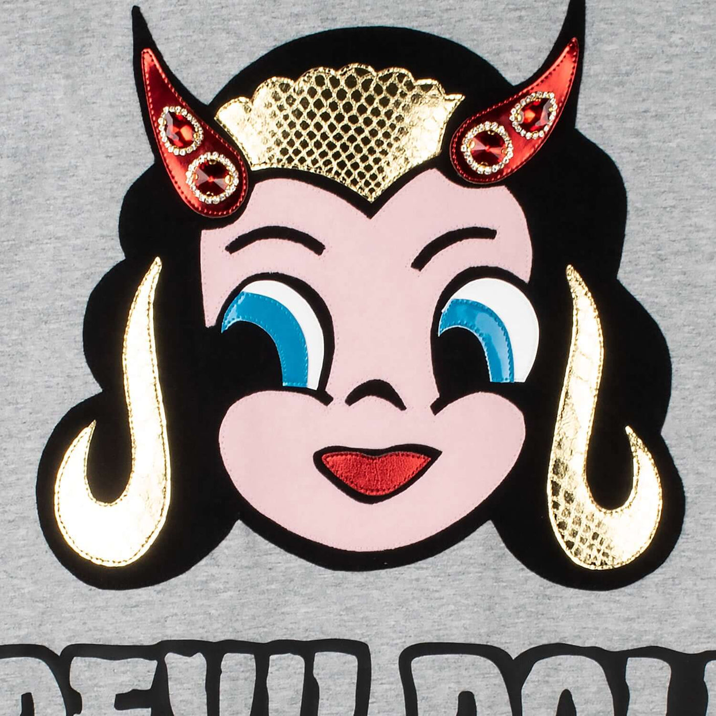 Oversize Tee "Devil Doll" - grey melange (detail application)